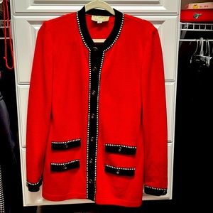 St.John collection vintage knit jacket, size 8, Red/black